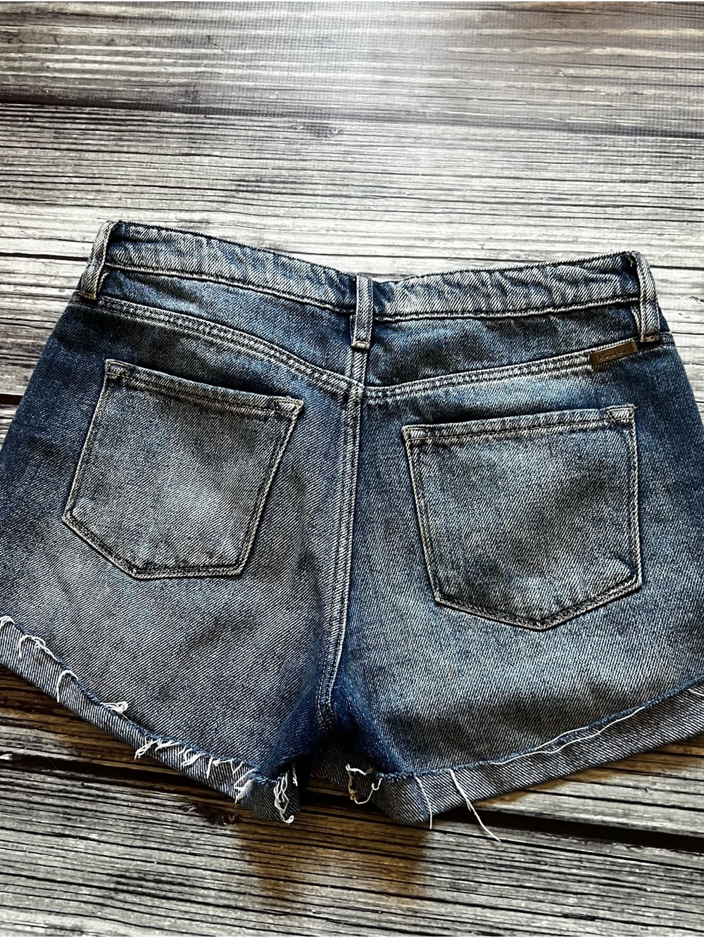 KanCan Dark Blue Distressed High-Rise Jean Shorts - Picture 5 of 7